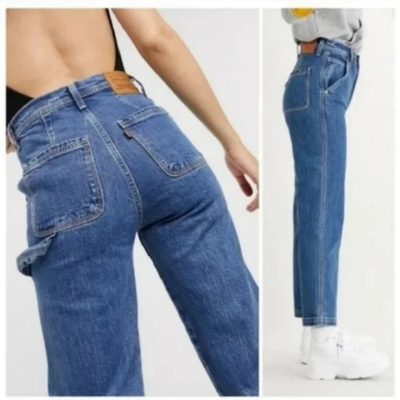 Levi's Ribcage Ankle Utility Straight Leg Jeans Nine Five Carpenter Pants - Picture 14 of 14